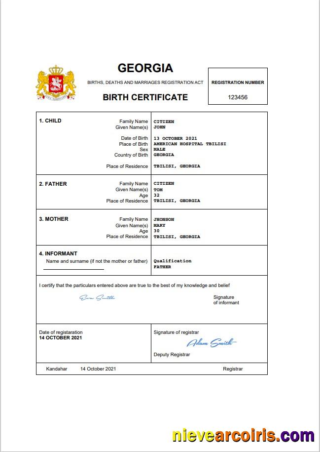 Georgia vital record birth certificate